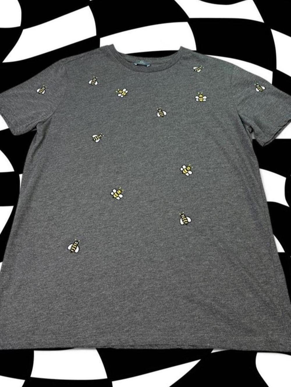 Dior x Kaws  gray t-shirt with small embroidered bee graphics